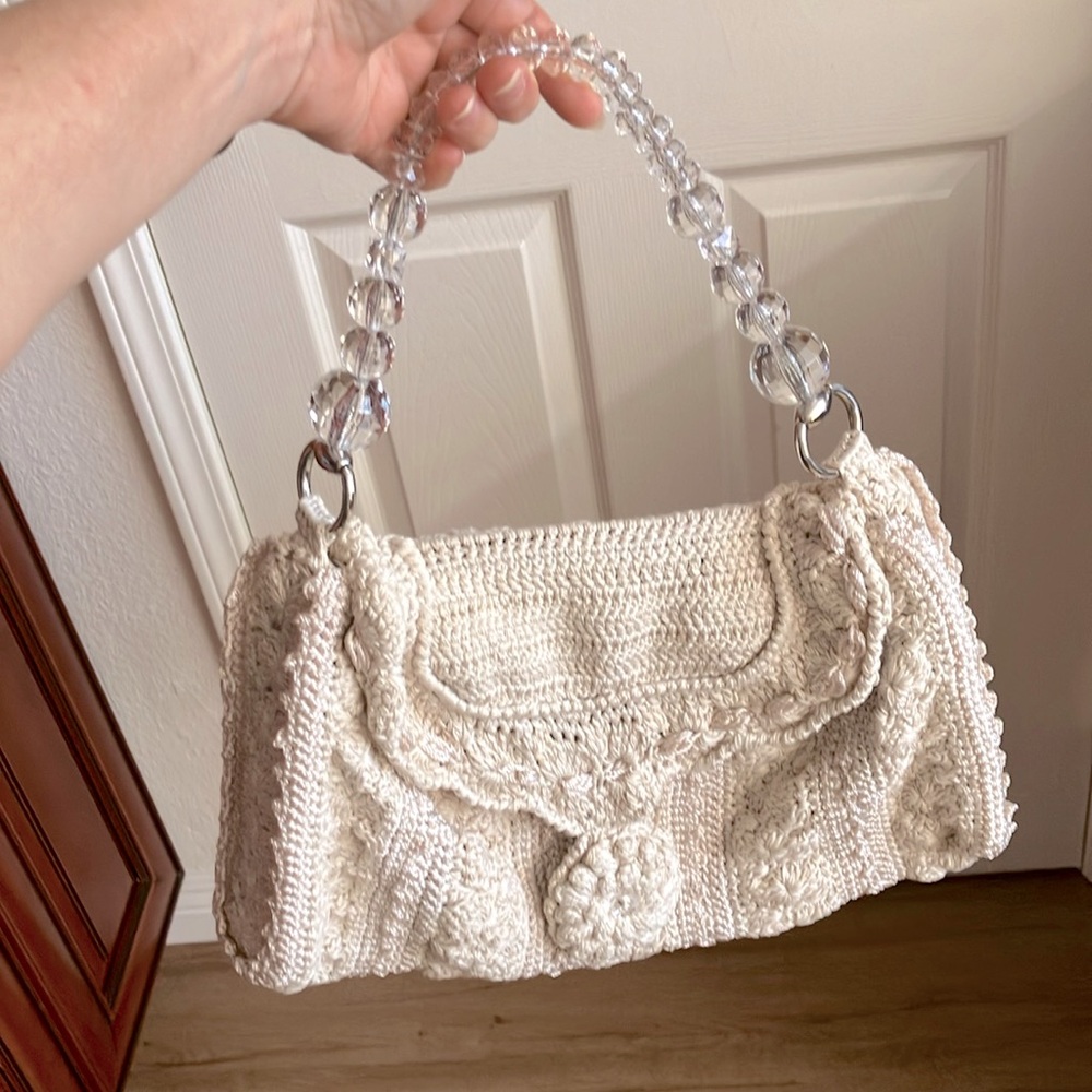 Vintage Cream hand made Crochet shoulder bag